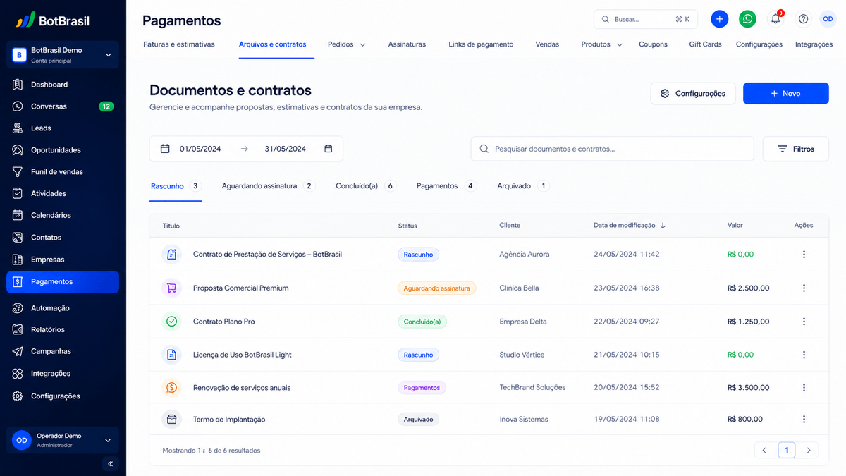 Contratos com assinatura digital e fluxo jurídico — BotBrasil para dentistas